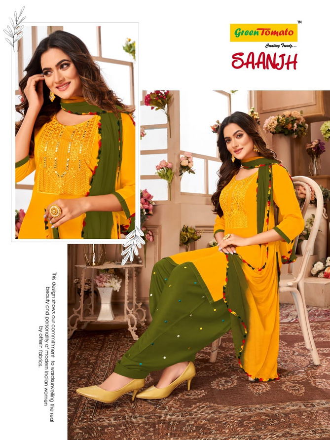 Green Tomato Saanjh Wholesale Patiyala Rayon Ready Made Suit Collection